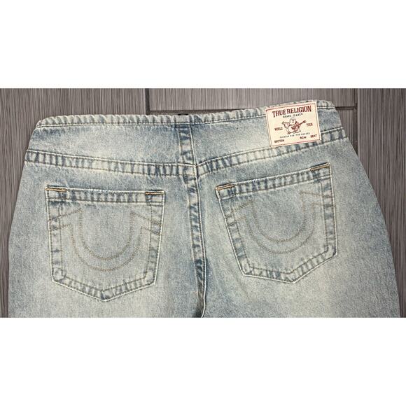 True Religion Women's Blue Leila Cuffed Slung Baggy Jean Size 31 Distressed - Picture 7 of 9
